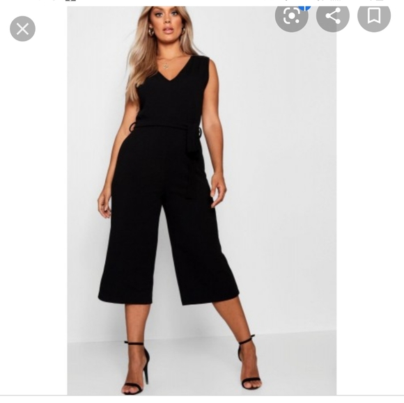 Boohoo Plus Pants - Plus Size Tie Waist Culotte Jumpsuit